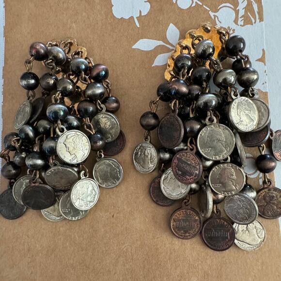 Vintage Coin Miniature USA Coin Clip-On Earrings Dimes Quarters Nickles - Picture 2 of 9